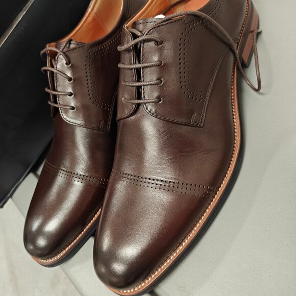 Perry Ellis Dark Brown Leather Brogue Oxfords Brand NEW - Picture 1 of 6